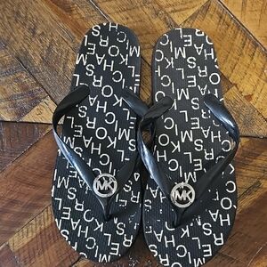 Michael Kors Black and White Logo Thong Sandals